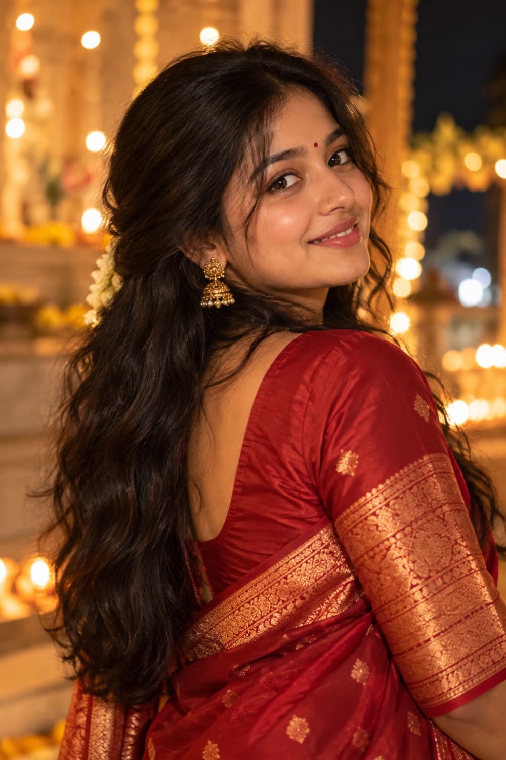 Ananya in a saree with temple jewellery